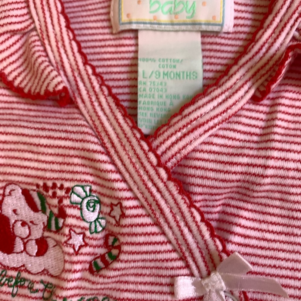 Welcome Baby Christmas onesie red/white stripe Girls Size 9 Mos long sleeves.